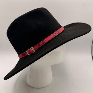 Liz Claiborne Black Western Cowboy Cowgirl Hat – Wool Felt with Red Band – 59 cm